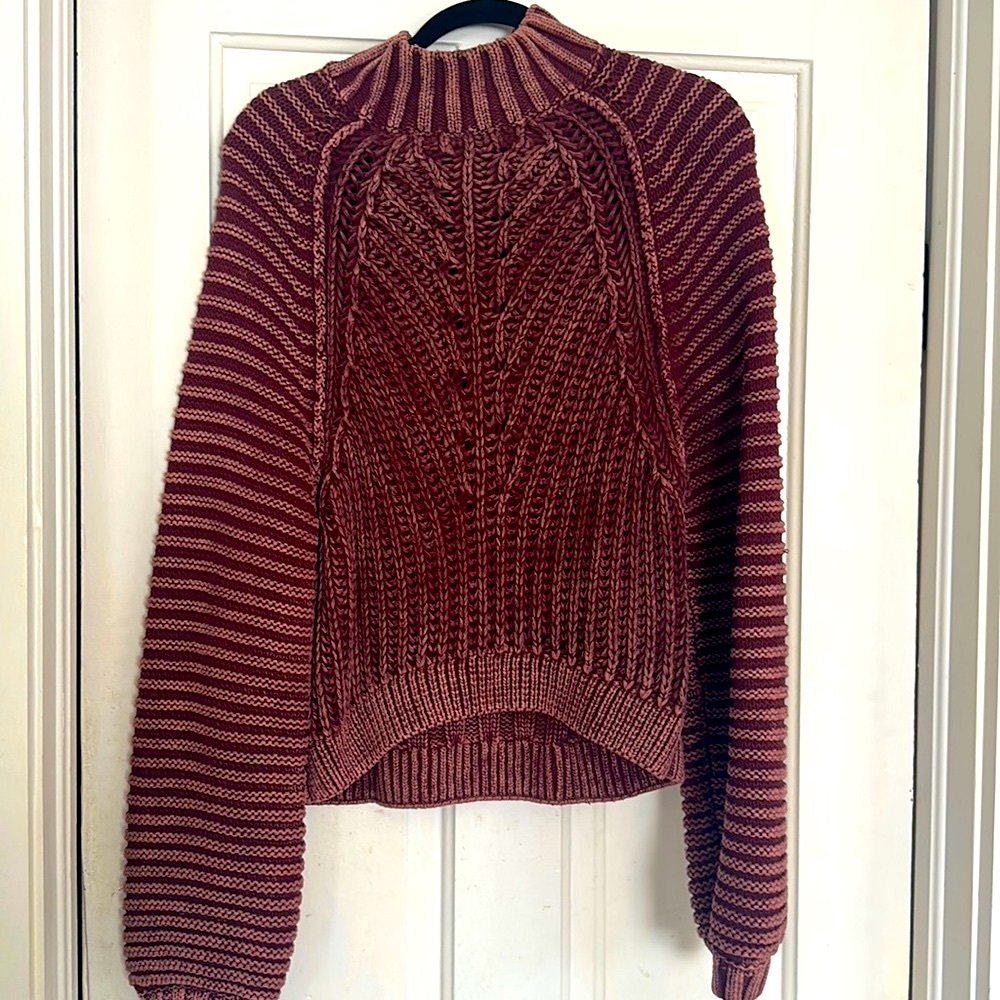 Free People Cable Knit Sweater in Burgundy - Small